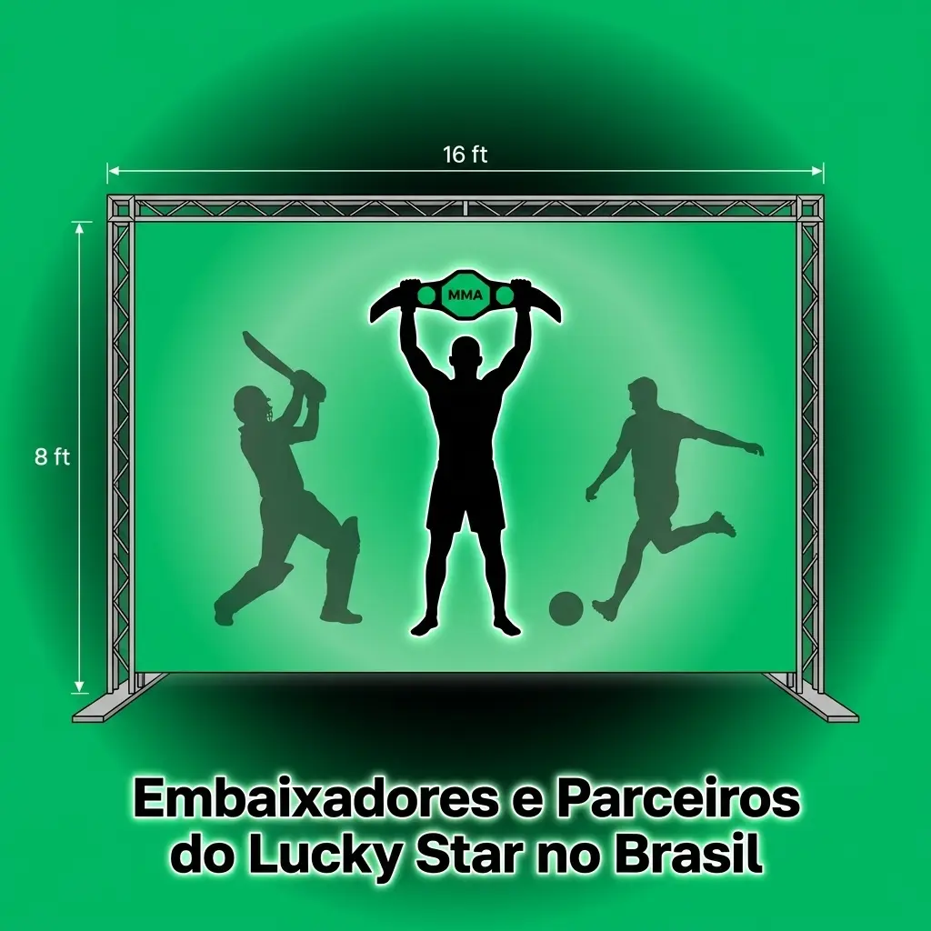 Logotipo do Lucky Star com destaque para promoções, suporte em português e pagamento via Pix no Brasil