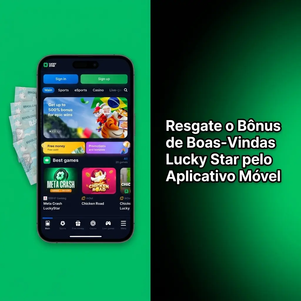 Resgate o bônus de boas-vindas Lucky Star pelo app móvel para Android e iOS com depósito mínimo de 10 USD